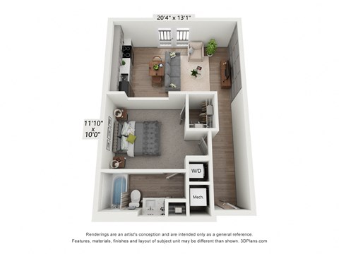 Floor plan for studio, 1 bath, 656 sqft